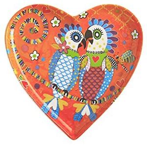 Maxwell & Williams Kleine borden van porselein in hartvorm, motief en liefdevolle cacadustekeningen, collectie Love Hearts by Donna Sharam, 15,5 cm, meerkleurig