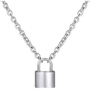 wisdompro Halsketting met vergrendelingsketting, roestvrij stalen slothanger, punk choker halsketting voor dames en heren, 49,8 cm - zilver, 49,6 inch, roestvrij staal, Roestvrij staal