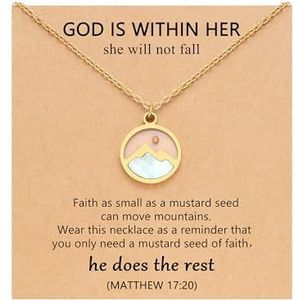 ACCAB2 Mosterdzaad ketting, christelijk cadeau voor vrouwen, religieuze sieraden gebaseerd op geloof, inspirerende bijbel, afstudeercadeau voor tienermeisjes, Gouden Berg Rond, Agaat