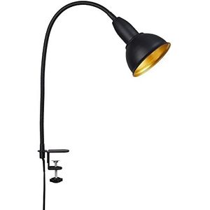 BRILONER Leuchten 2603-015 Retro leeslamp met klem met flexibele arm en aan/uit-schakelaar, 1 x E14, max. 25 W, metaal, zwart/goud