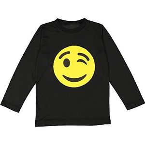 Dress Up America Winking Emoji T-shirt voor volwassenen, zwart.