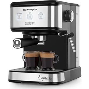 Orbegozo EX 5200 Espresso-koffiezetapparaat, 20 bar, afneembaar waterreservoir 1,5 l, gemalen koffie en pad, veiligheidsventiel, oververhittingsbeveiliging, verstuiver, 850 W, zwart en grijs