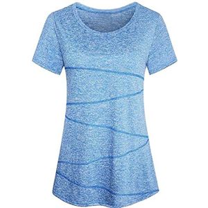 Sykooria T-shirt voor dames, sportshirt met korte mouwen, ademend, sneldrogend dames yoga shirt, R-blauw, XXL