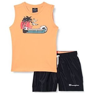 Champion Legacy Back to The Beach Graphic S/L T-shirt en strandshorts, compleet voor kinderen en jongeren, (oranje/marineblauw), 5-6 jaar, (oranje/marineblauw)