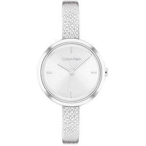 Calvin Klein Analoog kwartshorloge voor dames met zilverkleurige roestvrijstalen armband - 25200181, Zilver/Wit