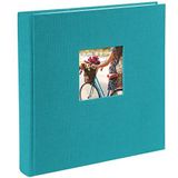 Goldbuch Bella Vista Fotoalbum met uitsparing, 25 x 25 cm, 60 witte pagina's met scheidingswanden van glas, linnen, turquoise, 24893