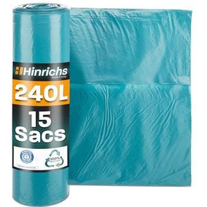 Hinrichs Vuilniszakken 240 Liter Blauw - 15 Stuks - Afvalzak XXL Extreem Scheurvast - Type 100 Extra - Vuilniszakken 240 L - 70 μ - 100 x 125 cm - LDPE - Blaue Engel Gecertificeerd