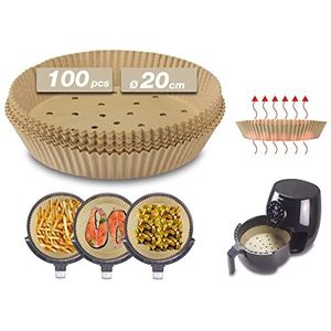 BEPER C103ACC001 Airfryer bakpapier, 100 stuks, 20 cm, geperforeerd bakpapier voor luchtfriteuse, biologisch afbreekbaar, anti-aanbaklaag, olieafstotend