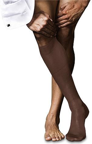 FALKE Heren nr. 9 lange sokken ademend katoen lichte glans versterkte platte teennaad effen teen hoge kwaliteit elegant voor kleding en werk 1 paar, Bruin (Brandy 5167)