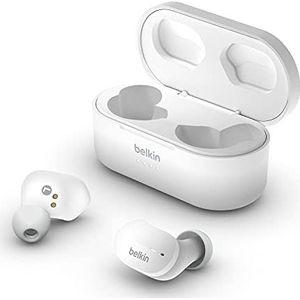 Belkin True Wireless SoundForm hoofdtelefoon (Bluetooth hoofdtelefoon voor iPhone, Samsung, Google, touch-bediening, oplaadhoes, 24 uur luistertijd, geluidisolerend, waterbestendig, wit)