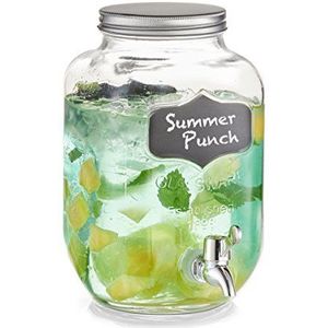 1x Glazen drank dispenser met krijtlabel 3,8 liter - Zeller - Keukenbenodigdheden - Zomers/tropisch tuinfeest decoratie - Dranken serveren - Drankdispensers - Dispensers voor o.a. sappen en limonade