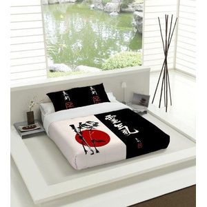 TSUKI Nagasaki dekbedovertrek, katoen, wit/zwart, voor bed 105 cm