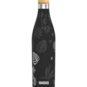 SIGG - Meridian Sumatra Tiger thermosfles - waterdicht en extra dun - BPA-vrij - plasticvrij - roestvrij staal 18/8 - dubbelwandig - bamboesluiting - zwart bloemenpatroon - 0,5 l