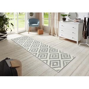 Hanse Home Vloerkleed Nordic 80 x 300 cm, laagpolig tapijt, modern geruit design, tapijt, hal, slaapkamer, kinderkamer, badkamer, woonkamer, keuken, crème
