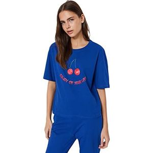 Trendyol Trendyol Grafisch gebreide pyjamaset voor dames, pijama set voor dames, 2 stuks, Navy Blauw