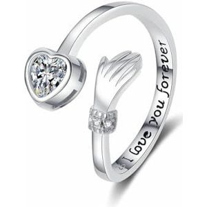 TOFBS I Love You Forever verstelbare ringen van 925 sterling zilver, open, romantische zirkonia, paar, verguld, belofte ring