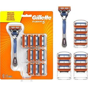Gillette Fusion5 Scheermes + 11 Navulmesjes, Scheermesjes Voor Mannen, 5 Antifrictiemesjes Voor Maximaal 20 Scheerbeurten Per Navulmesje, Past In Brievenbus