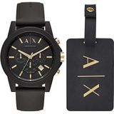 Armani Exchange AX7105 Geschenkset Herenhorloge met Bagage Tag 45 mm - Zwart