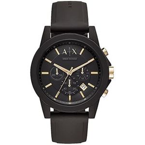 Armani Exchange Herenhorloge, chronograaf, 44 mm, siliconen armband, zwart.