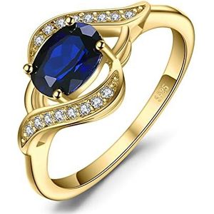 JewelryPalace Ovale solitaire ring saffi, blauw, synthetisch, 925 zilver, voor meisjes, geelverguld, roségoud, stenen ringen, kubische zirkonia, sieradenset, cadeau voor verjaardag, Edelsteen, Saffier