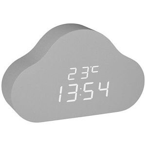 TFA Dostmann Clocco Cloud 60.2040 Digitale kinderwekker, onzichtbare wekker met tijd- of datumweergave, binnentemperatuur, 3 helderheidsniveaus, grijs