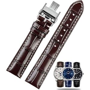 FOUUA Longines Horlogeband voor Longines 19 mm, 20 mm, 21 mm, echt leer, krokodillenpatroon, met blauwe, zwarte, bruine armband, vervanging voor Longines Master Concas Classic Reproductieserie