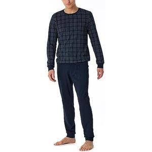 Schiesser Lange pyjama met manchetten van warm katoen - Interlock pyjamaset voor heren, Nachtblauw.