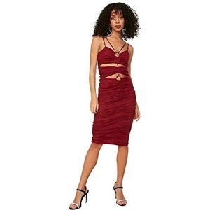 TRENDYOL Dames Midi-Bodycon Slim Weave jurk, Bourgondisch rood, maat 40, Bordeaux
