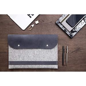 Citysheep Carry More beschermhoes voor MacBook Pro 35,6 cm (14 inch), Italiaans leer en merinowol, grijs/grijs