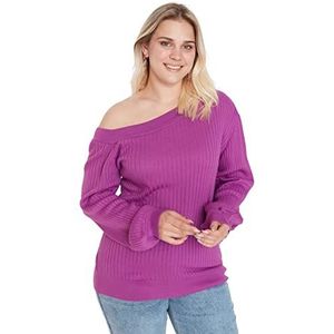 Trendyol Effen oversized trui met asymmetrische kraag voor dames, violet, 5XL oversized, Paars.