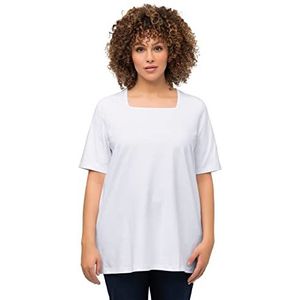 Ulla Popken T-shirt, A-lijn, vierkante kraag, halflange mouwen, voor dames, White Out