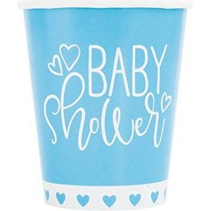 Unique - Baby shower cup met blauwe harten, 8 stuks, 82216, blauw