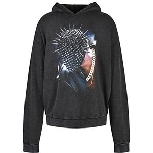 Mister Tee Thorned Mask Oversized Heren Hoodie, Black Acid Washed