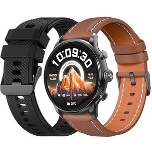 ECHO Rainbow Voyager AMOLED Smartwatch voor heren, 1,43 inch, zwart, Bluetooth/draadloze oproep en gezondheidssensoren, sportmodi met coaching, 2 armbanden van leer en rubber, licht en waterdicht
