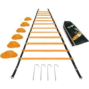 Yes4All Ultimate Combo Behendigheidladderset (oranje) – oranje snelheidsgeleider, 12 verstelbare sporten, 12 behendigheidskegels en 4 stalen haringen, inclusief draagtas