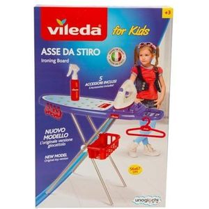 Vileda, VLE03 Strijkset, 7-delig, strijkplank, strijkijzer, mand, hanger, 3 wasknijpers, reproductie producten van het merk Vileda, speelgoed voor kinderen vanaf 3 jaar