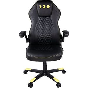 Konix Pac-Man Gaming bureaustoel, 15° helling zitting, glad PU-leer, zwart en geel