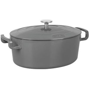 Sitram 715407 Sitrabella braadpan van geëmailleerd gietijzer, L31 cm, 6,5 liter, buitenkant email, grijs, binnenkant wit, alle warmtebronnen inclusief inductie, ideaal voor 5-7 gasten