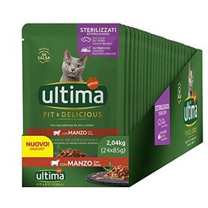 Ultima Fit & Delicious natvoer voor katten met rundvlees: 24 enveloppen van 85 g