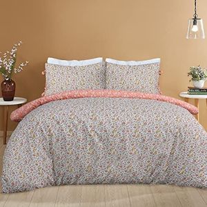 Sleepdown Ditsy Flowers Beddengoedset met dekbedovertrek en kussensloop voor super-kingsize bedden (260 x 220 cm), oranje/wit