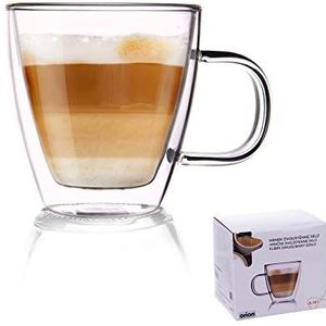 Orion Dubbelwandig glas, 180 ml, dubbelwandig koffieglas, thermoglas voor koffie, latte cappuccino, espresso, hittebestendige koffiekopjes, diameter 7 cm