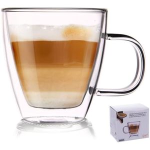 Orion Theeglas, dubbelwandig, thermoglas voor koffie, latte, cappuccino en thee, 180 ml