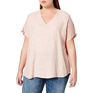 Bonateks, Top bi-matière avec col en V, plis dans le dos et manches courtes, 100% lin, taille 40, taille américaine : XL, haut, satin – Fabriqué en Italie, multicolore, 42