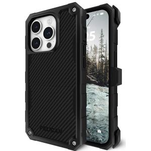 Case-Mate Shield Carbon Series beschermhoes voor iPhone 15 Pro Max 6,7 inch [compatibel met MagSafe] [militaire kwaliteit valbescherming] Magnetische oplaadtelefoonhoes met clip