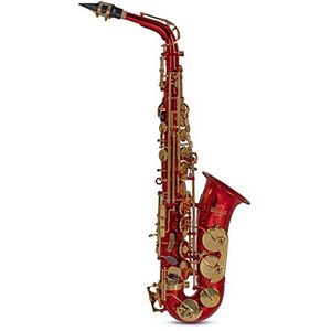 Roy Benson AS-202R Altsaxofoon AS-202R (hoogwaardige messing behuizing & hoge fa# sleutel, mondstuk, reinigingsdoek en riem inbegrepen, met praktische rugzakbekleding), rood