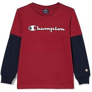 Champion Legacy American Classics B Logo Two-color L-s Crewneck T-shirt met lange mouwen voor jongens, Tbr-rood/marineblauw