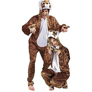 Boland - Kostuum voor volwassenen, tijgeroverall met capuchon, pluche diermotief, ritssluiting voor, wilde kat, dierentuin, jungle, carnaval, themafeest, meerkleurig, Meerkleurig