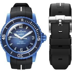 BONACE Swatch Blancpain horlogeband wit gebogen zacht rubber waterdicht reservebandje voor Swatch Blancpain Fifty Fathoms 22 mm Quick Release Band voor Blancpain x Swatch Unisex