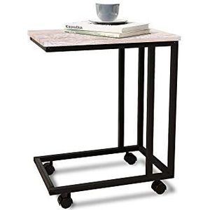Uhomepro Table d'appoint Table basse en forme de C Table d'ordinateur Table de salon mobile sur roues Cadre en métal Facile à monter 50 x 35 x 59,5 cm