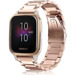 Fintie Metalen Schakel Bandje Voor met Garmin Vivoactive 3/3 Music, vívomove HR, Forerunner 245/645 Music, Venu Smartwatch – Premium RVS Armband Schakel Band, Rosegouden